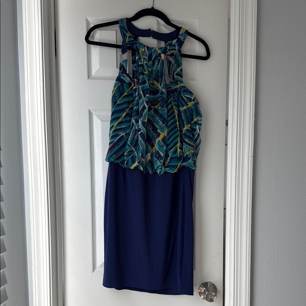 Tropical Leaf Print Halter Dress